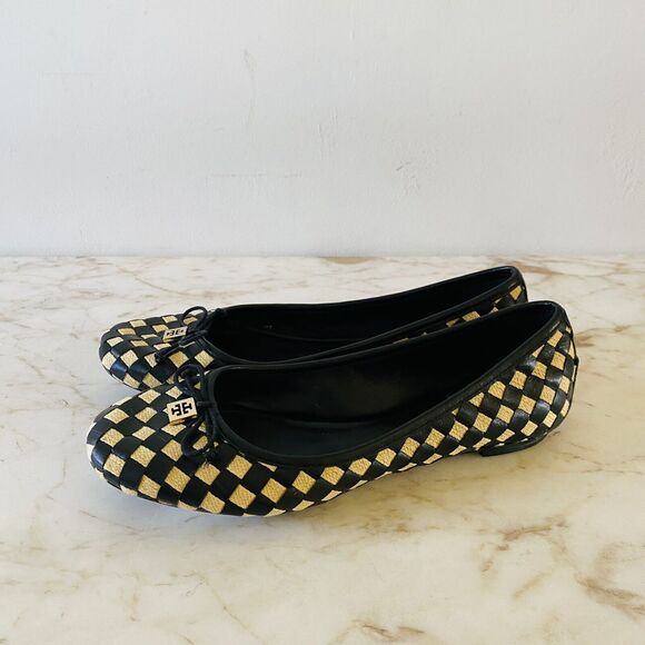 TORY BURCH Black Yellow Woven Ballerina Flats Bow Accent - US 7.5 - Picture 6 of 8